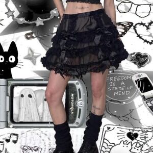 Dolls kill Widow black lace Death to Sunshine Cage Hoop Skirt XS